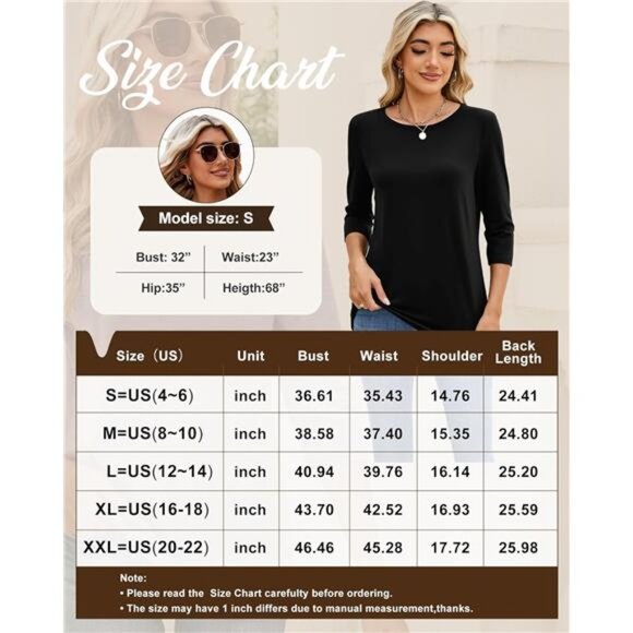 3 Pack 3/4 Sleeve Tops for Women - Round Neck Fall Basics, Casual Trendy - Picture 6 of 6